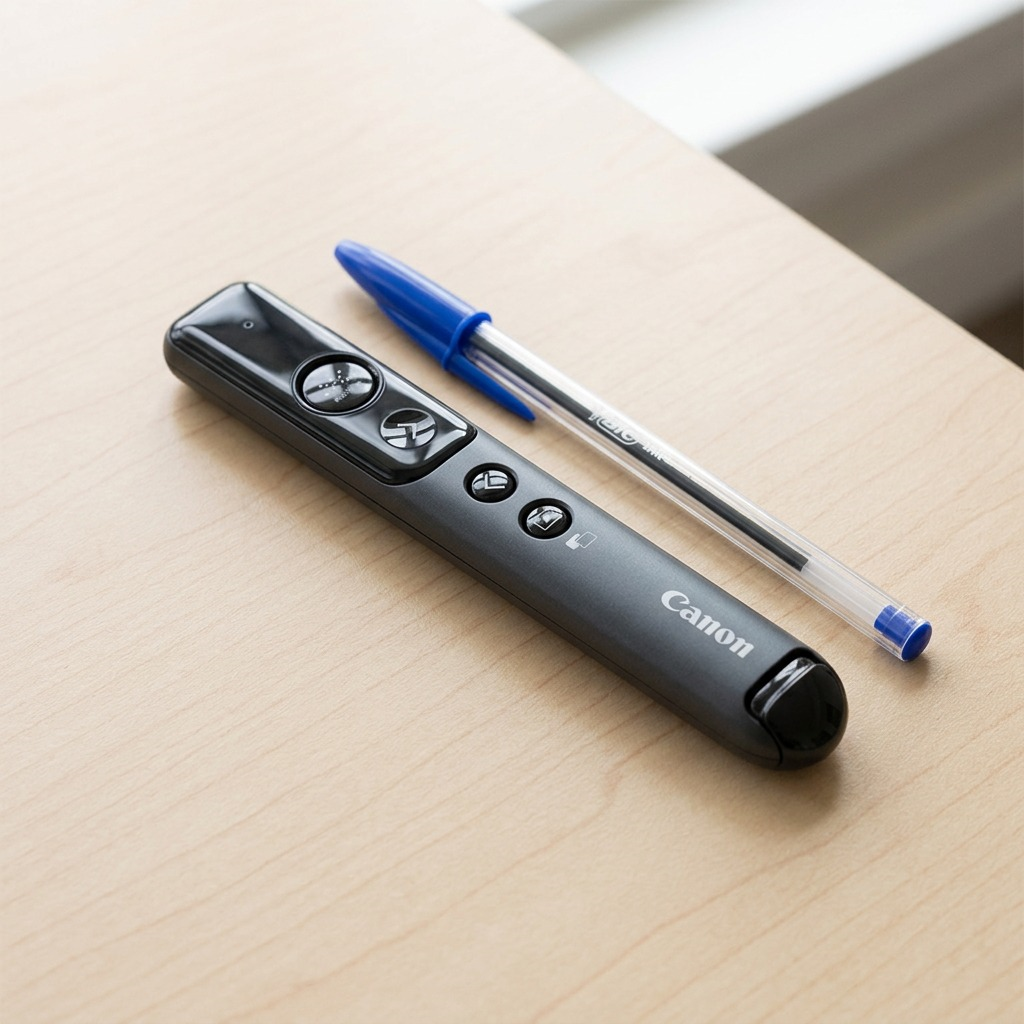 Canon PR1100-R Wireless Presenter with navigation buttons and red laser pointer on a white background.