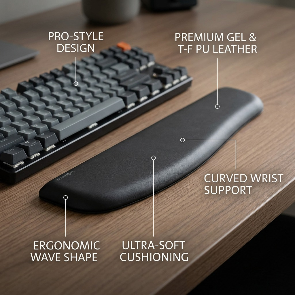Repose-poignets ErgoSoft™ pour clavier mince pleine grandeur – noir – Kensington — présentation en situation, réf. K52800WW