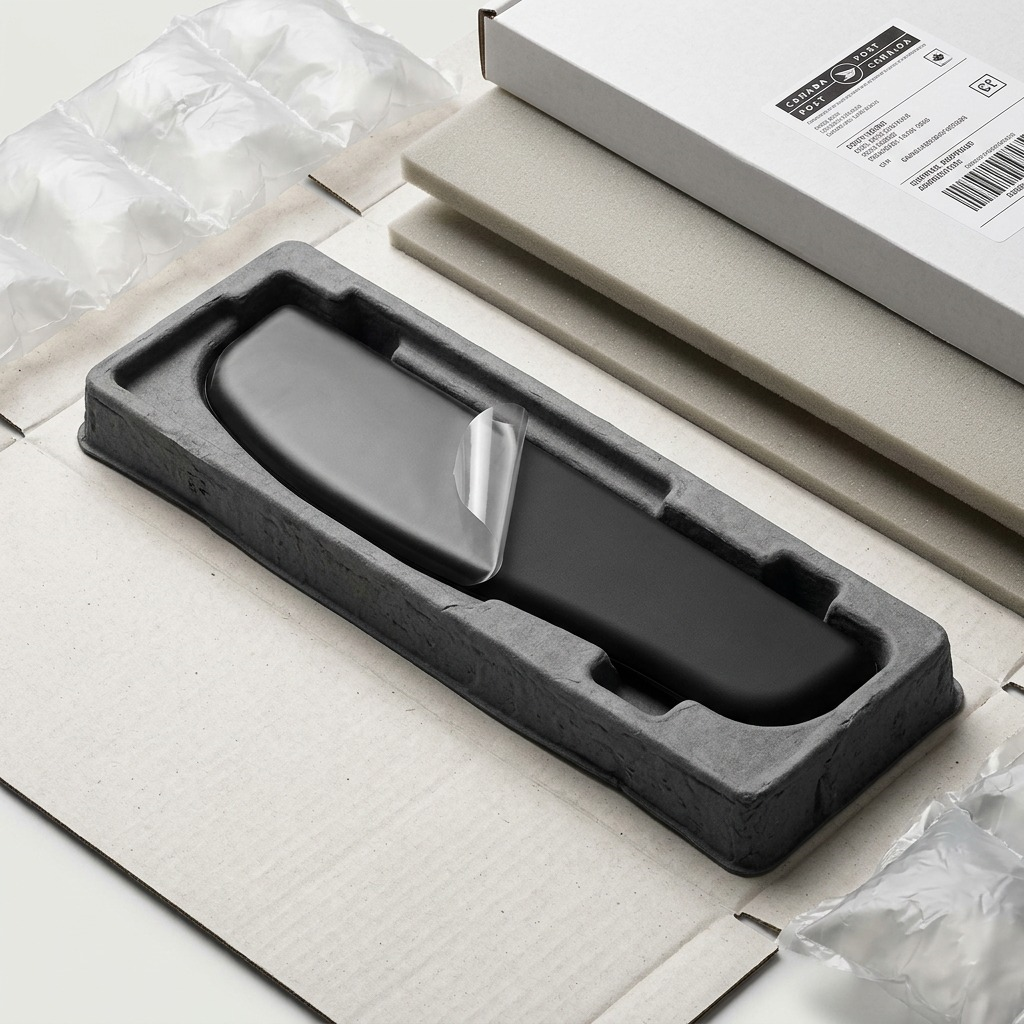 Repose-poignets ErgoSoft™ pour clavier mince pleine grandeur – noir – Kensington — vue de l’emballage, réf. K52800WW