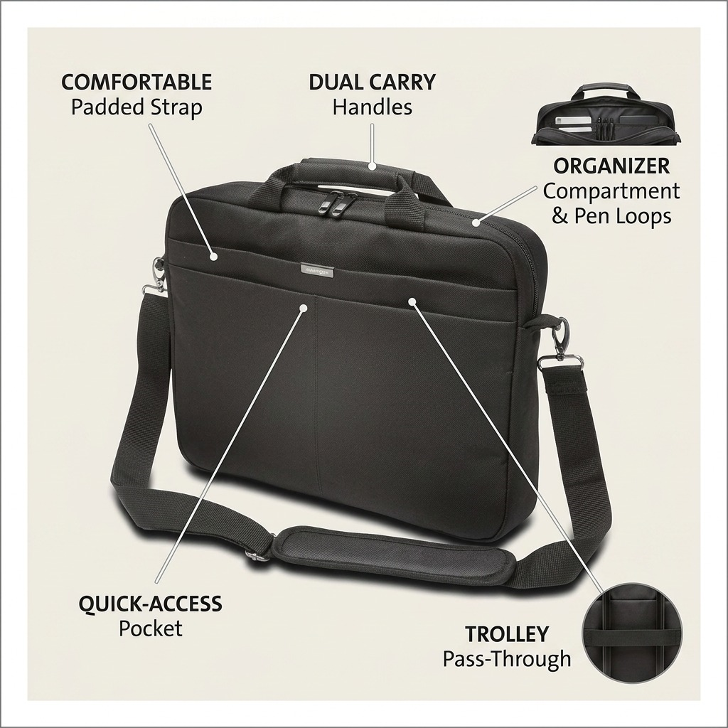 Kensington Campus Collection Laptop Carry PDP image 6, highlighting key features like padded straps and pockets.