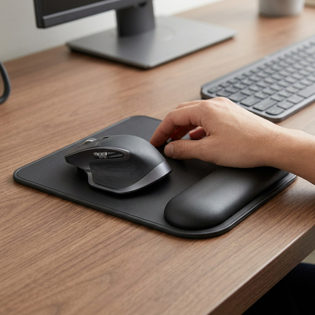 Kensington ErgoSoft black mouse pad with integrated gel-cushioned wrist rest on a white background.
