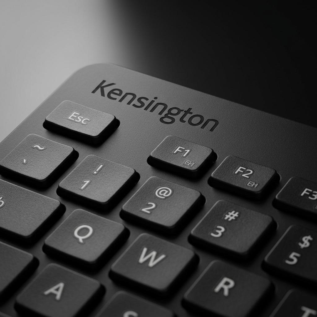 Macro detail of black Kensington Advance Fit Slim keyboard showing low-profile scissor keys.