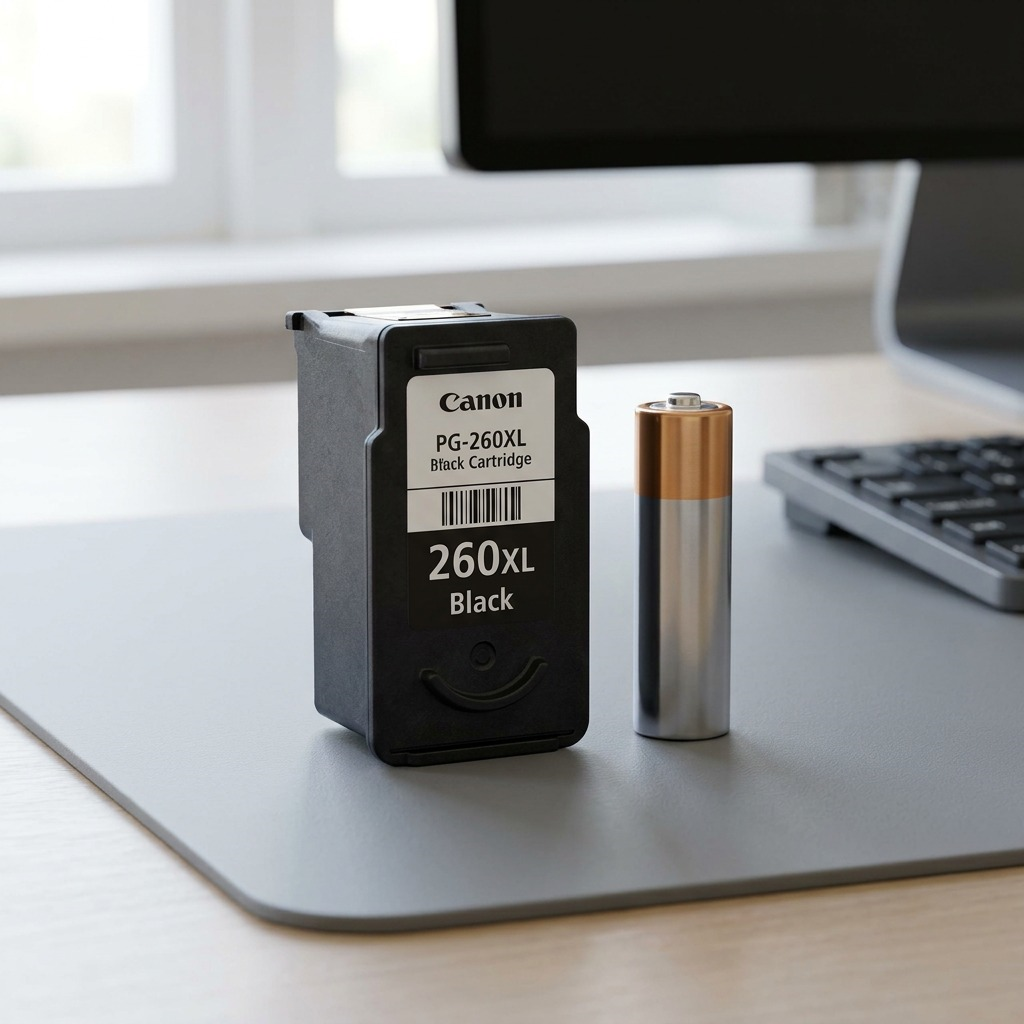 A premium, high-resolution hero shot showcasing a Canon PG-260XL Black Ink Cartridge.