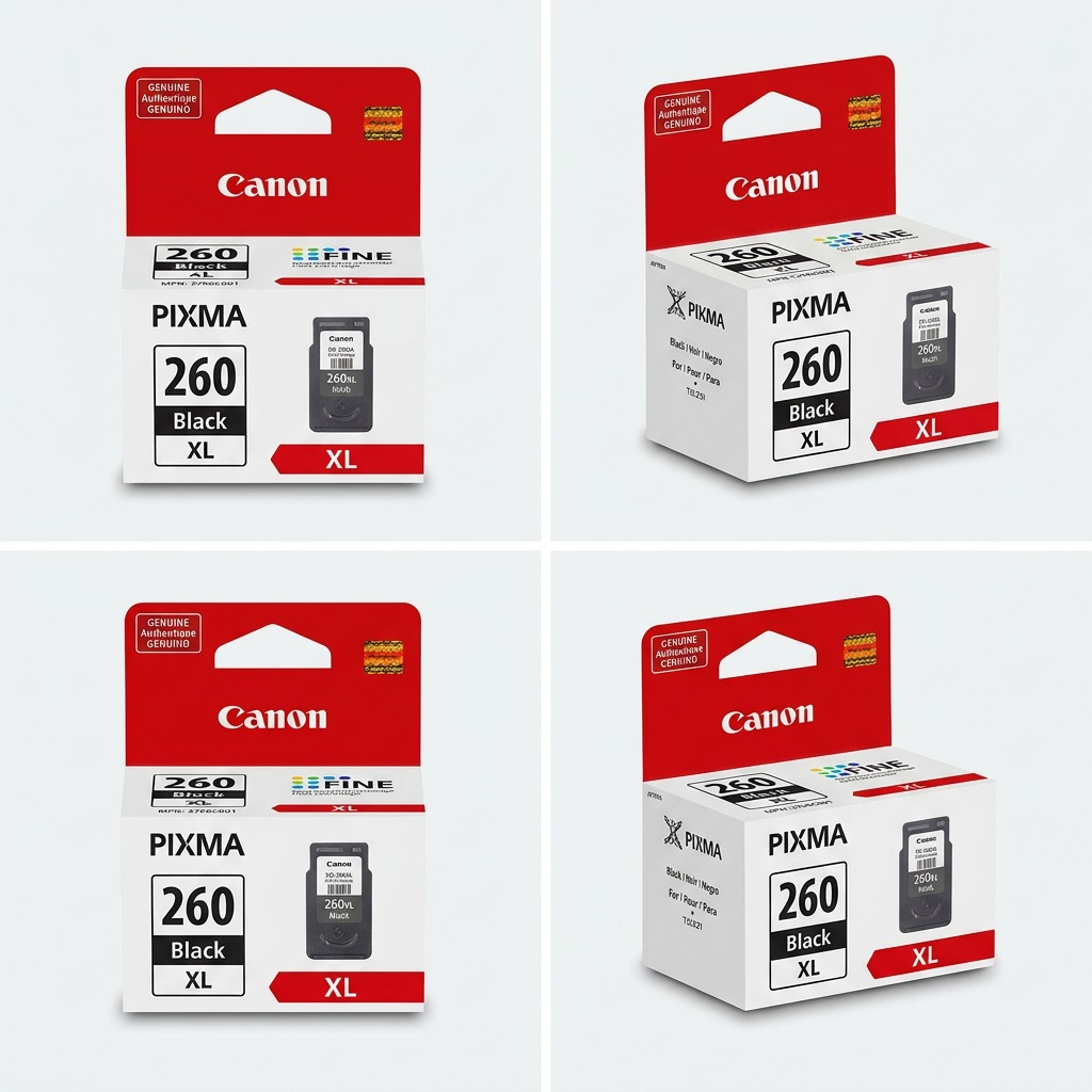 Cartouche Canon PG-260XL présentée de face et en vue de trois quarts.