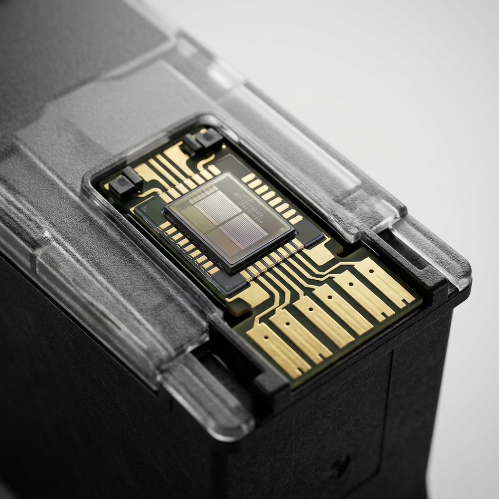 Gros plan sur les contacts et la tête d’impression de la cartouche Canon PG-260XL.