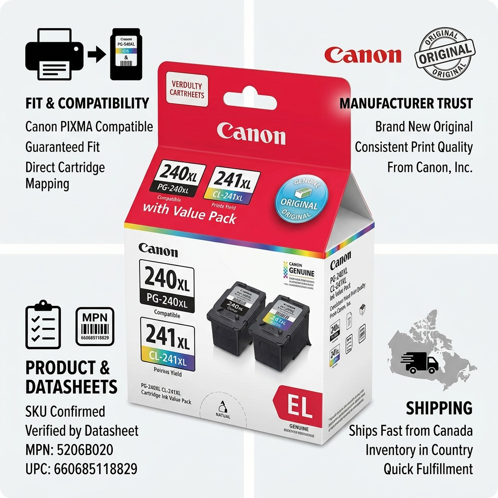 Canon PG-240XL / CL-241XL – Ensemble de cartouches d’encre noire et couleur haute capacité – 5206B020