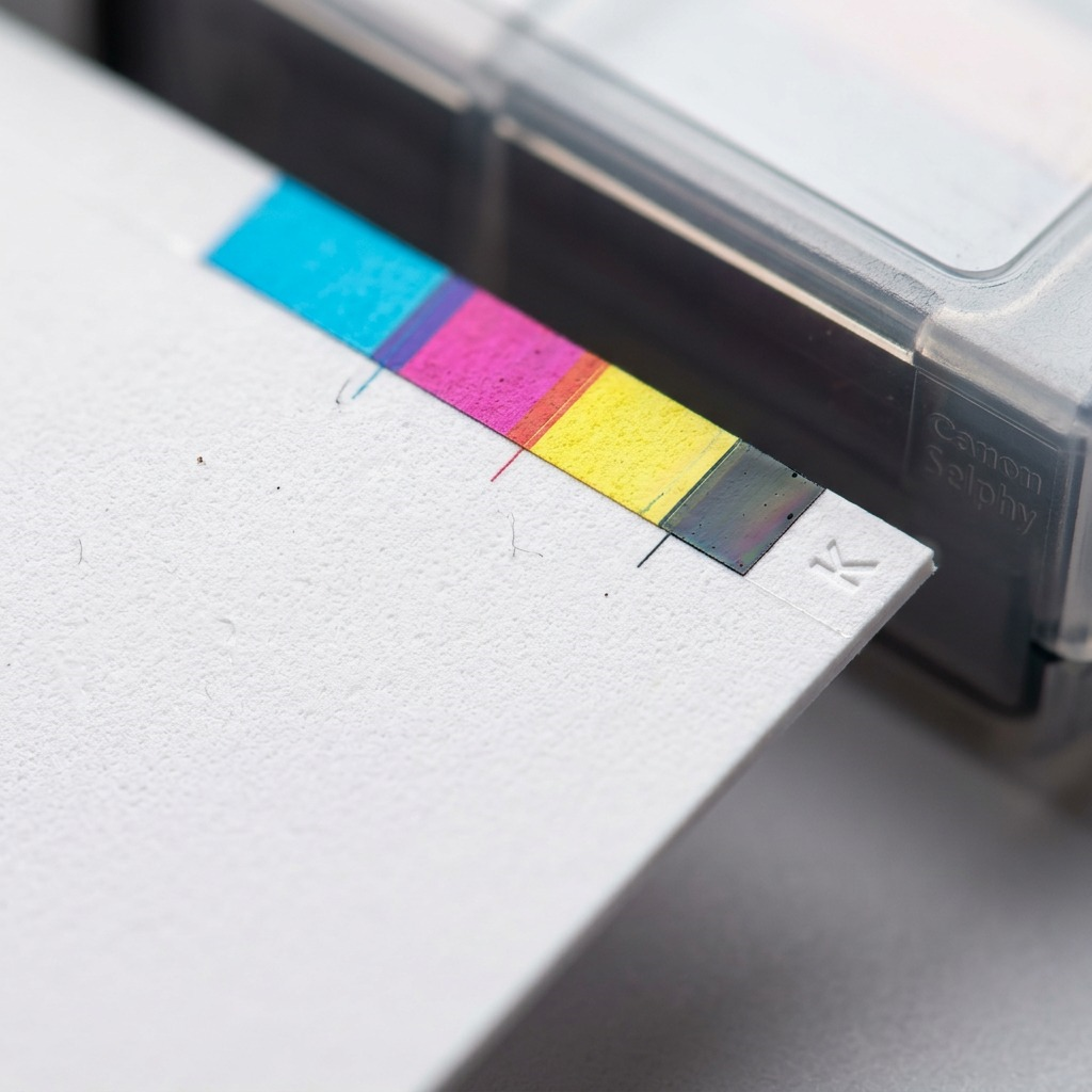 Gros plan sur le papier photo Canon KC-36IP au format carte.
