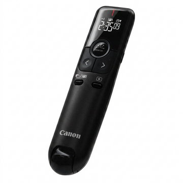 Télécommande de présentation noire Canon PR100-R-BK sur fond blanc.