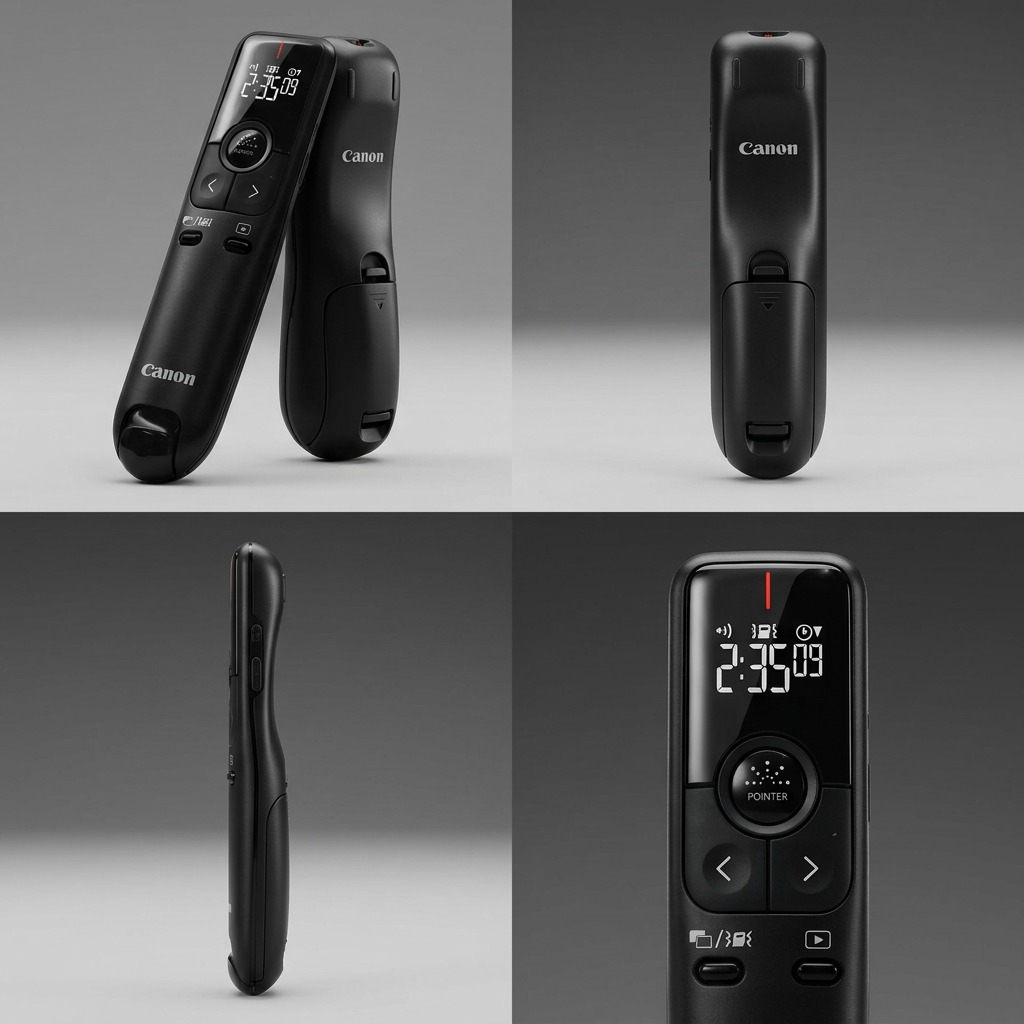 Présentateur Canon PR100-R-BK présenté de face, de dos, de profil et du dessus.