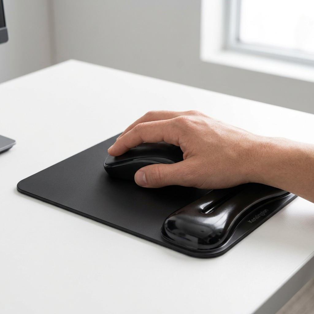 Black Kensington Duo Gel Mouse Pad with ergonomic wrist rest and cooling ventilation channel.