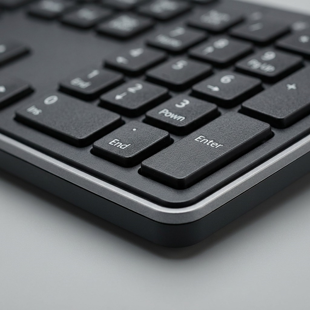 Macro detail of the Kensington Slim Wired Keyboard showing low-profile keys and silver trim frame.