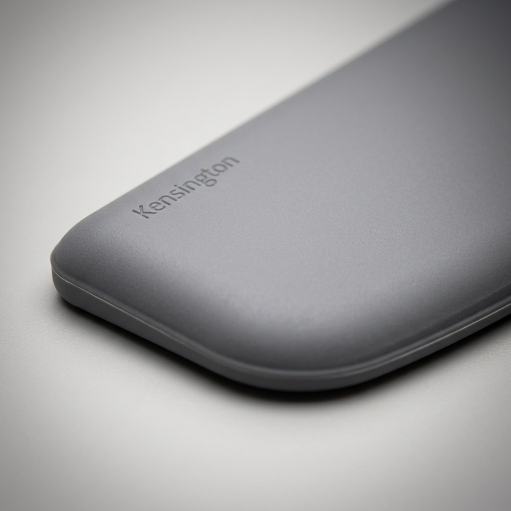 Macro view of the grey Kensington ErgoSoft Slim wrist rest showing the smooth, matte gel surface.