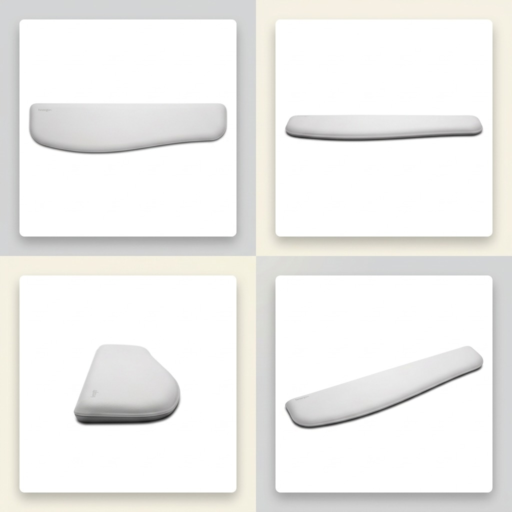 Four-grid comparison showing the Kensington ErgoSoft Slim Keyboard Wrist Rest in grey from multiple angles.