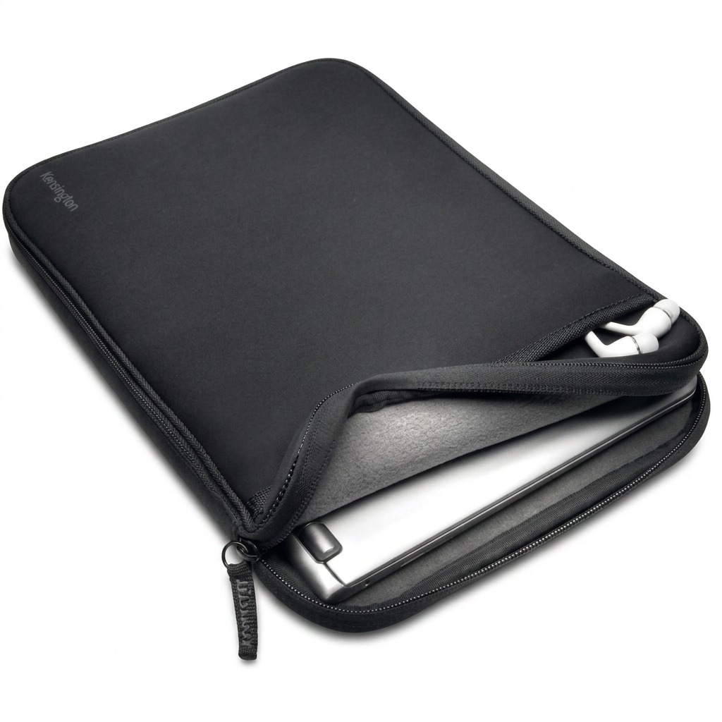 Kensington 14-inch Universal Sleeve in black featuring a fleece-lined interior and zipper pocket.