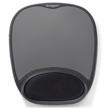 Kensington Comfort Gel Mouse Pad in black and grey, featuring an ergonomic wrist rest support.