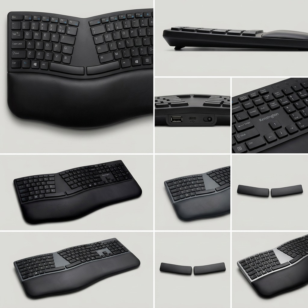 Grid of the Kensington Pro Fit Ergo Wireless Keyboard showing its split layout and palm rest.