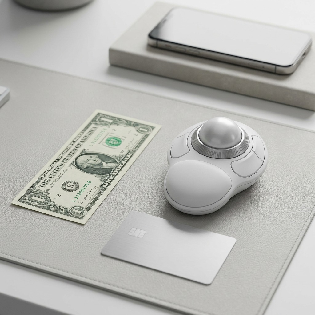 Kensington Orbit white wireless trackball mouse with scroll ring and ergonomic wrist rest.