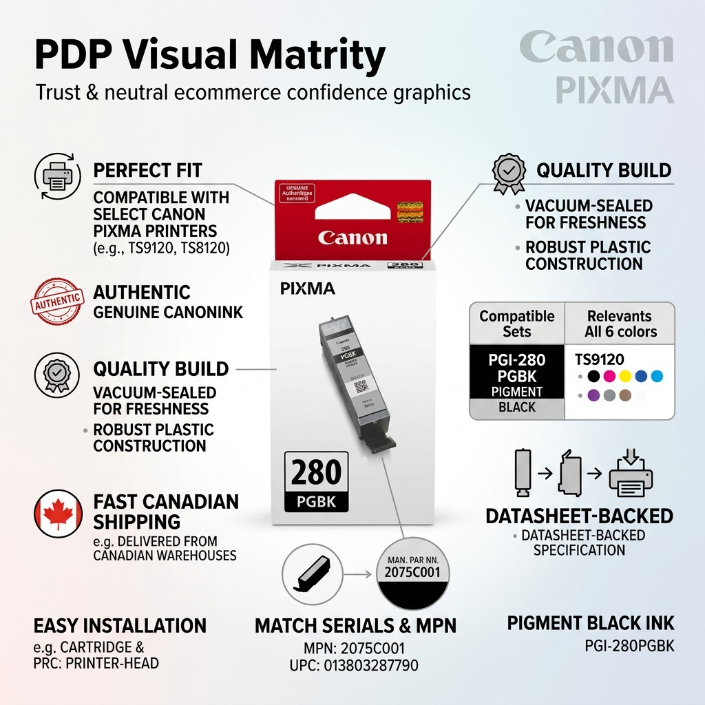 Infographie de la cartouche noire Canon PGI-280 avec ses principaux détails.