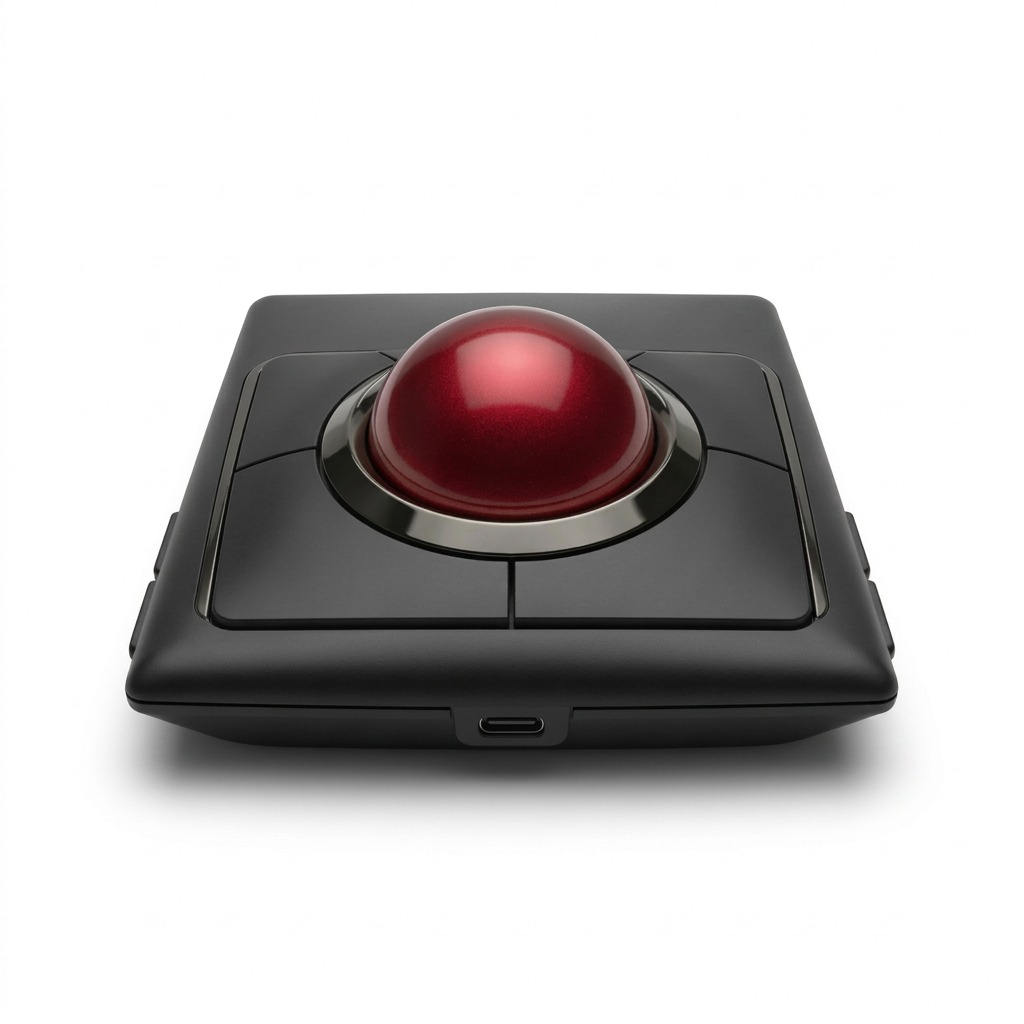 Kensington SlimBlade Pro Trackball, featuring a large red trackball and black ambidextrous design.