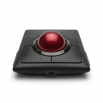 Kensington SlimBlade Pro Trackball, featuring a large red trackball and black ambidextrous design.