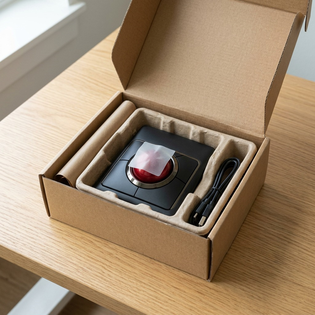 Kensington SlimBlade Pro Trackball, featuring a large red trackball and black ambidextrous design.