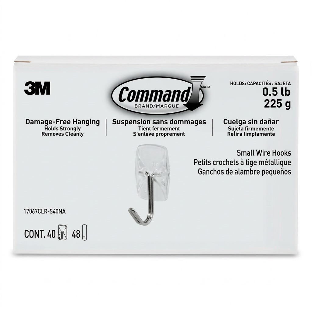 A high-resolution product shot of a clear Command small wire hook on a pure white background.