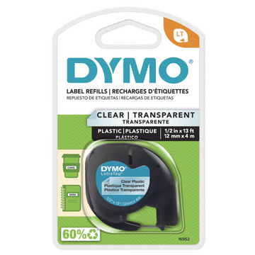 DYMO Labeling Tape for LetraTag Label Makers, Black Print on Clear Labels, 1/2" x 13-Foot Roll