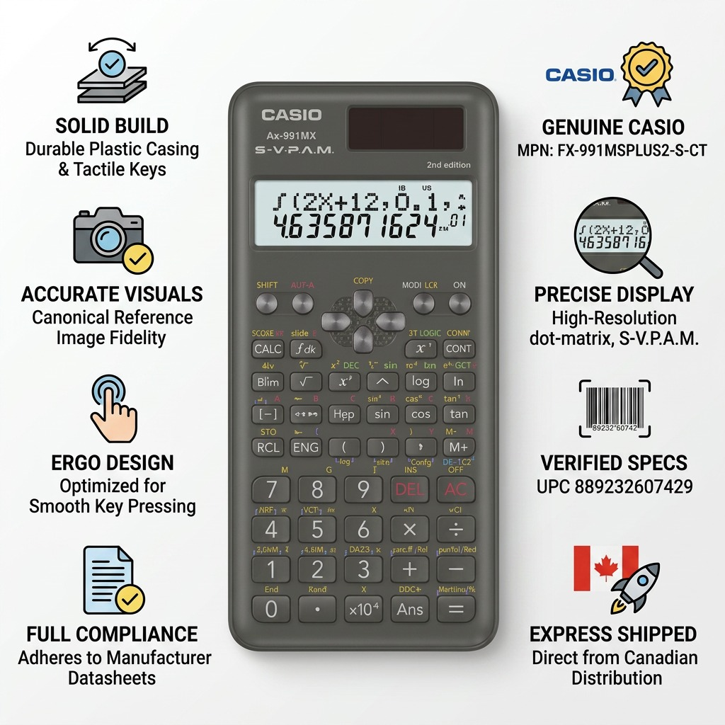 Trust infographic for Casio FX991MSPLUS2 scientific calculator with build, spec, and shipping cues.
