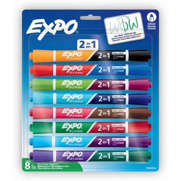 EXPO 2-in-1 Dry Erase Markers, Dual-Ended Markers, 16 Assorted Colors, Chisel Tip, 8 Count
