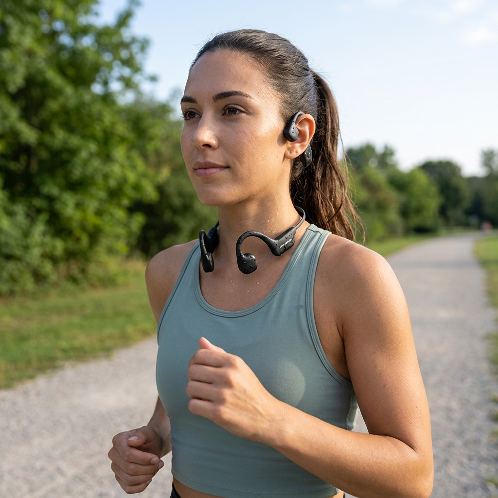 OPN Sound Osso – Écouteurs sans fil à conduction osseuse — gros plan sur les détails, réf. OS1000BC