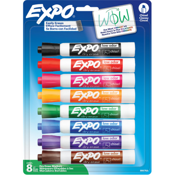 EXPO Dry Erase Markers, Low Odor Ink, Assorted Colors, Chisel Tip, 8 Count