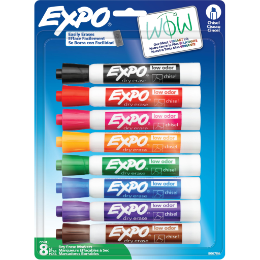 EXPO Dry Erase Markers, Low Odor Ink, Assorted Colors, Chisel Tip, 8 Count