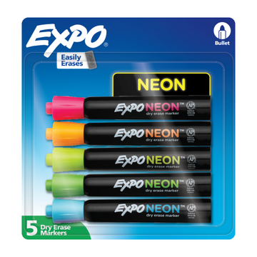 EXPO Neon Dry Erase Markers, Assorted Colors, Bullet Tip, 5 Count