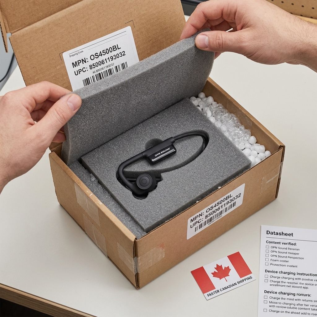 OPN Sound Dashlyte+ – Casque Bluetooth ouvert avec DEL — vue de l’emballage, réf. OS4500BL