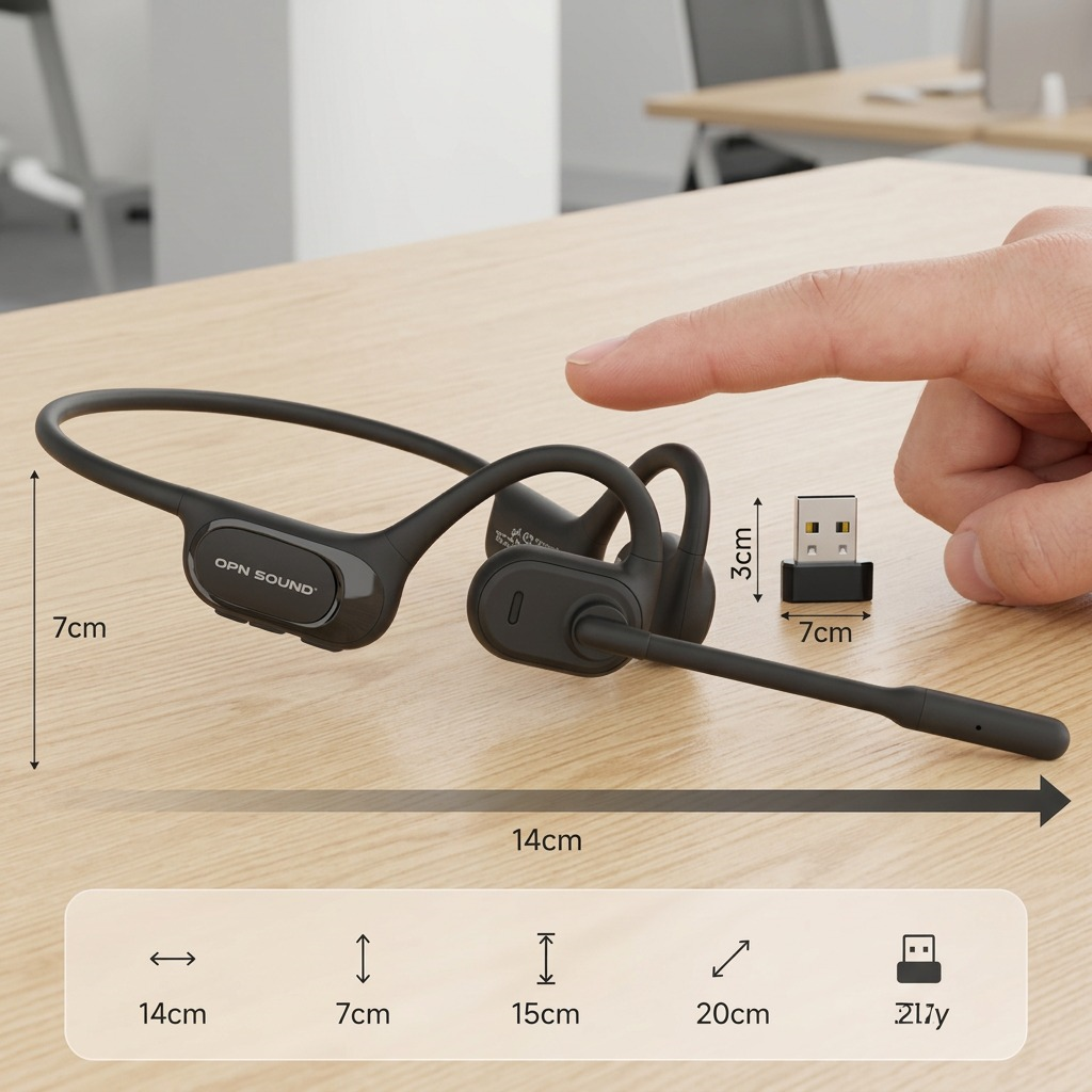 OPN Sound Chat Pro – Casque Bluetooth avec micro ENC — vue avec repère de taille, réf. OS5050BL