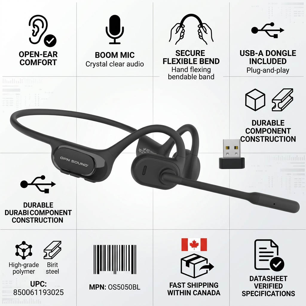 OPN Sound Chat Pro – Casque Bluetooth avec micro ENC — infographie des caractéristiques, réf. OS5050BL