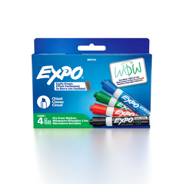 EXPO Dry Erase Markers, Low Odor Ink, Assorted Colors, Chisel Tip, 4 Count