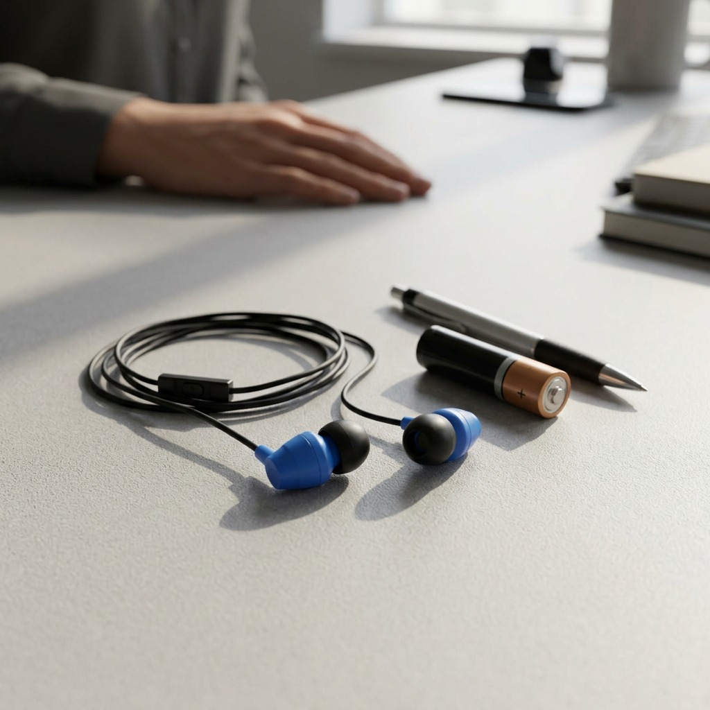 A high-resolution product image showing a pair of blue and black wired in-ear headphones with an inline controller on a pure white background.