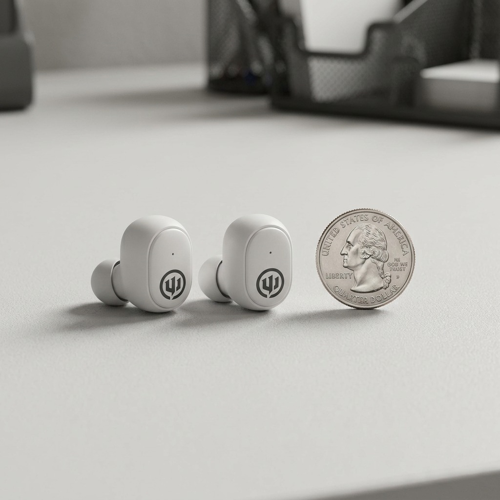 Pure white hero shot of Wicked Audio Embr TWS earbuds against a clean studio background.