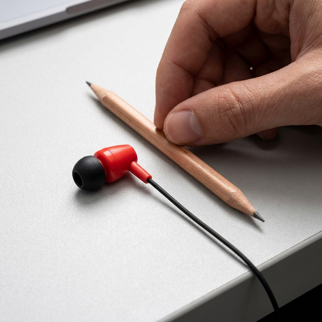 Pure, high-resolution hero shot of Wicked Audio EX2300 red wired earbuds with mic.