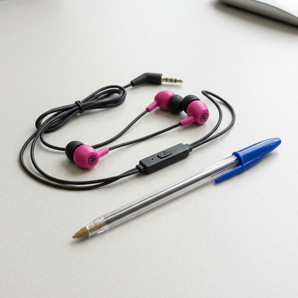 High-resolution hero shot of Wicked Audio Brawl Mic Earbuds in vibrant pink punch, showing microphone and connector.
