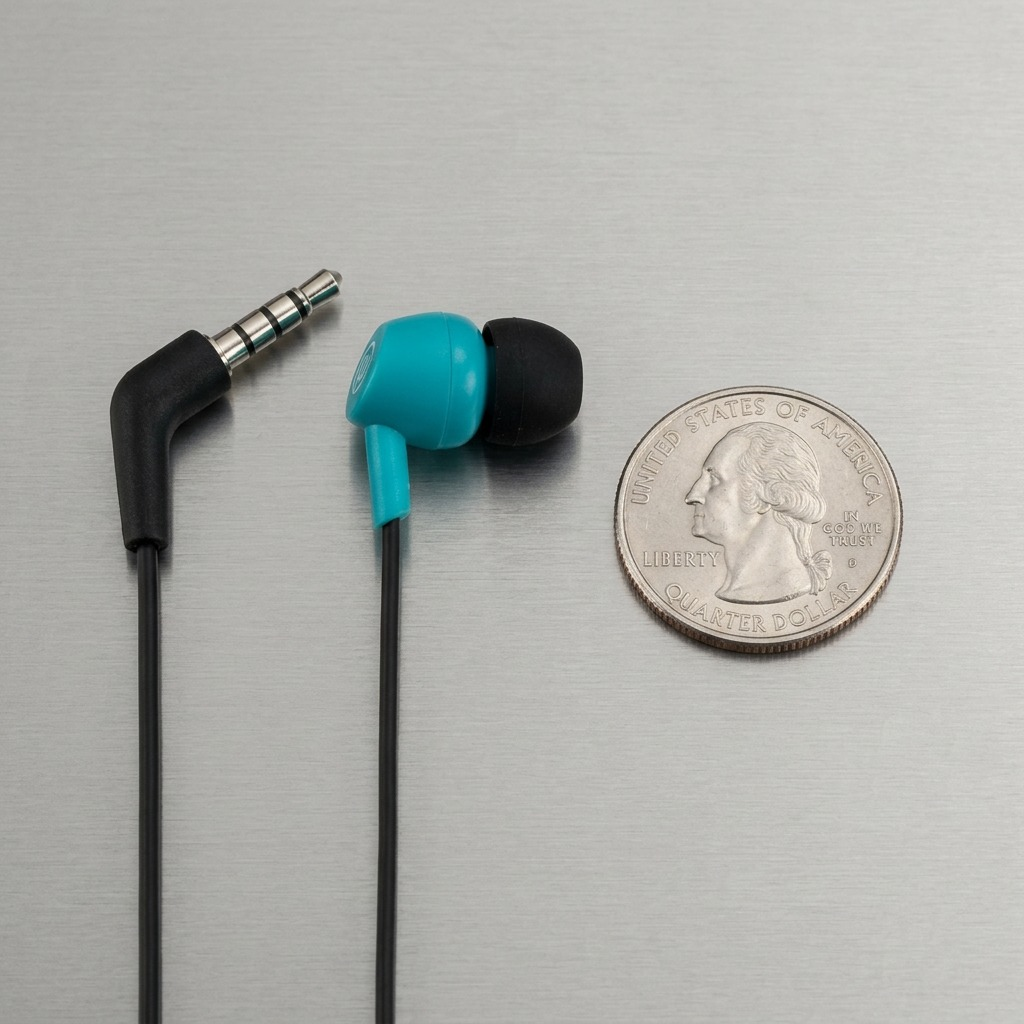 High-resolution hero shot of the Wicked Audio Brawl with Mic Earbud in Real Teal (MPN: WI1356), featuring matte teal housings and black cables on a pure white background.