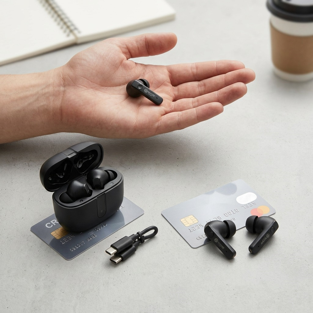 A high-resolution hero shot image of black Wicked Audio Mojo 800 TWS earbuds.