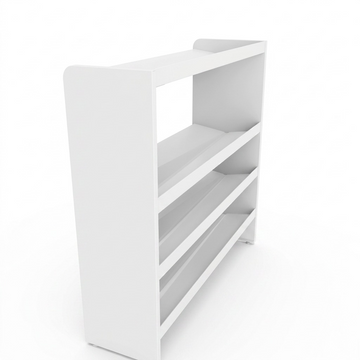 RAKABOT Titan 4-tier storage panels in pure white, angled view of durable steel shelves.