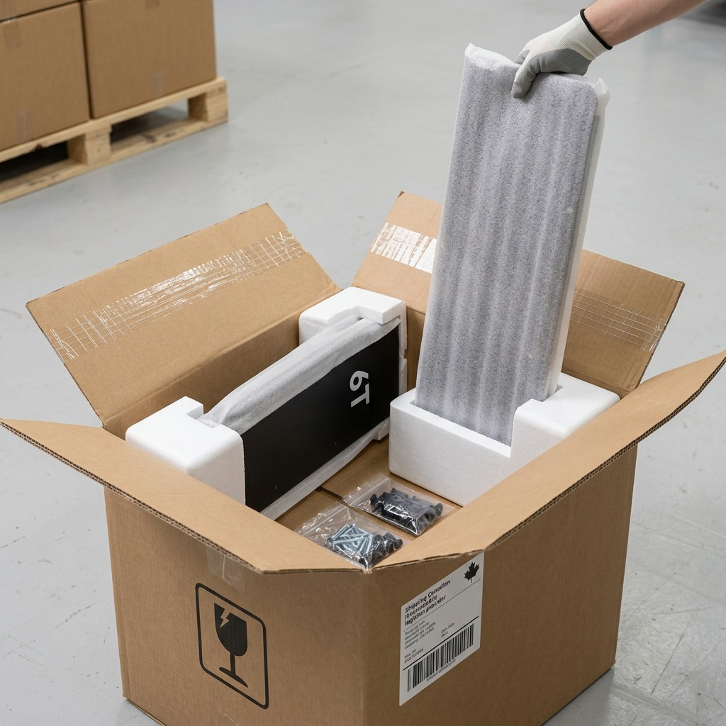 A high-quality image of the black side panels being removed from protective packaging.