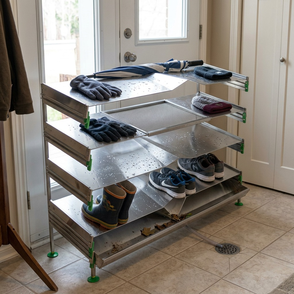 Rakabot TITAN – 4 tablettes de 47 po, inox 304 — gros plan des matériaux et raccords, réf. TITAN-4SHELF-47SS