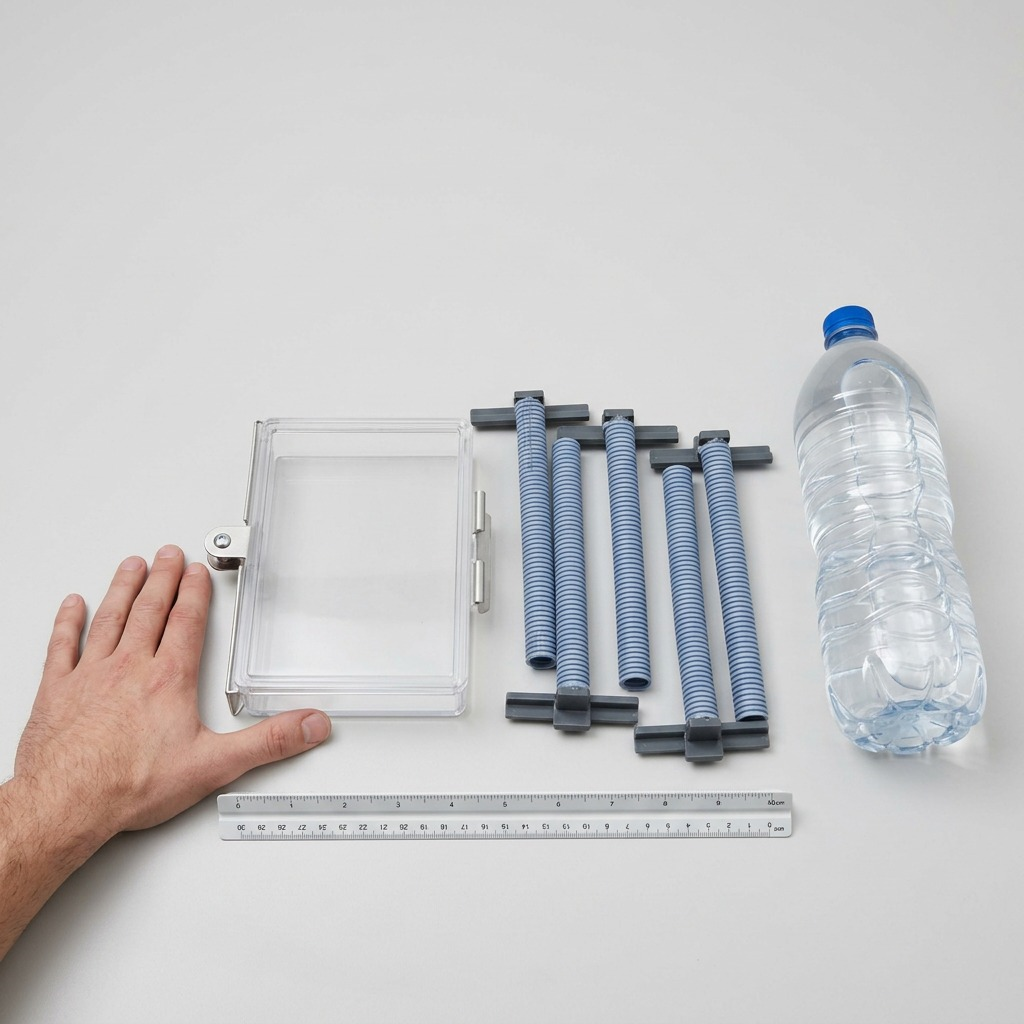 Rakabot Titan 6-tier draining pipe kit with grey corrugated tubes and black mounting hooks.