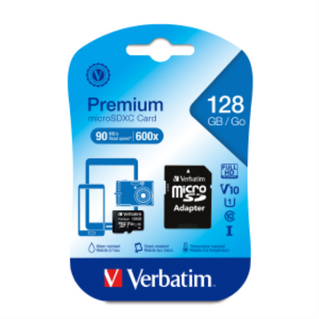 Verbatim 128GB Prem microSDXC UHS-I V10Cls10 adapter