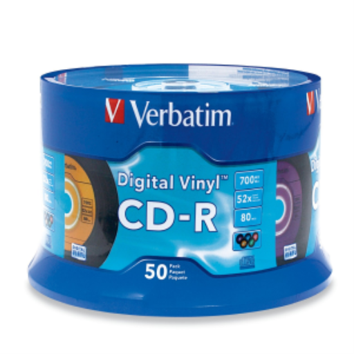 CD-R 700 Mo 80 min 52x – couleurs assorties – paquet de 50 – Verbatim