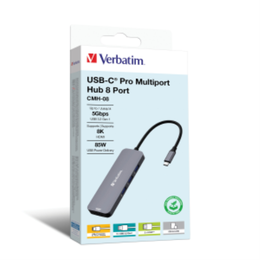 Verbatim CMH-08 USB-C Multiport Hub USB 3.2 GEN 1 PD / USB-A 3.0 x 3 / HDMI x 2 / SD / MicroSD